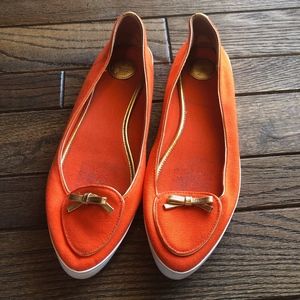Tory Burch Dakota Orange Canvas Shoes Skimmer Flat